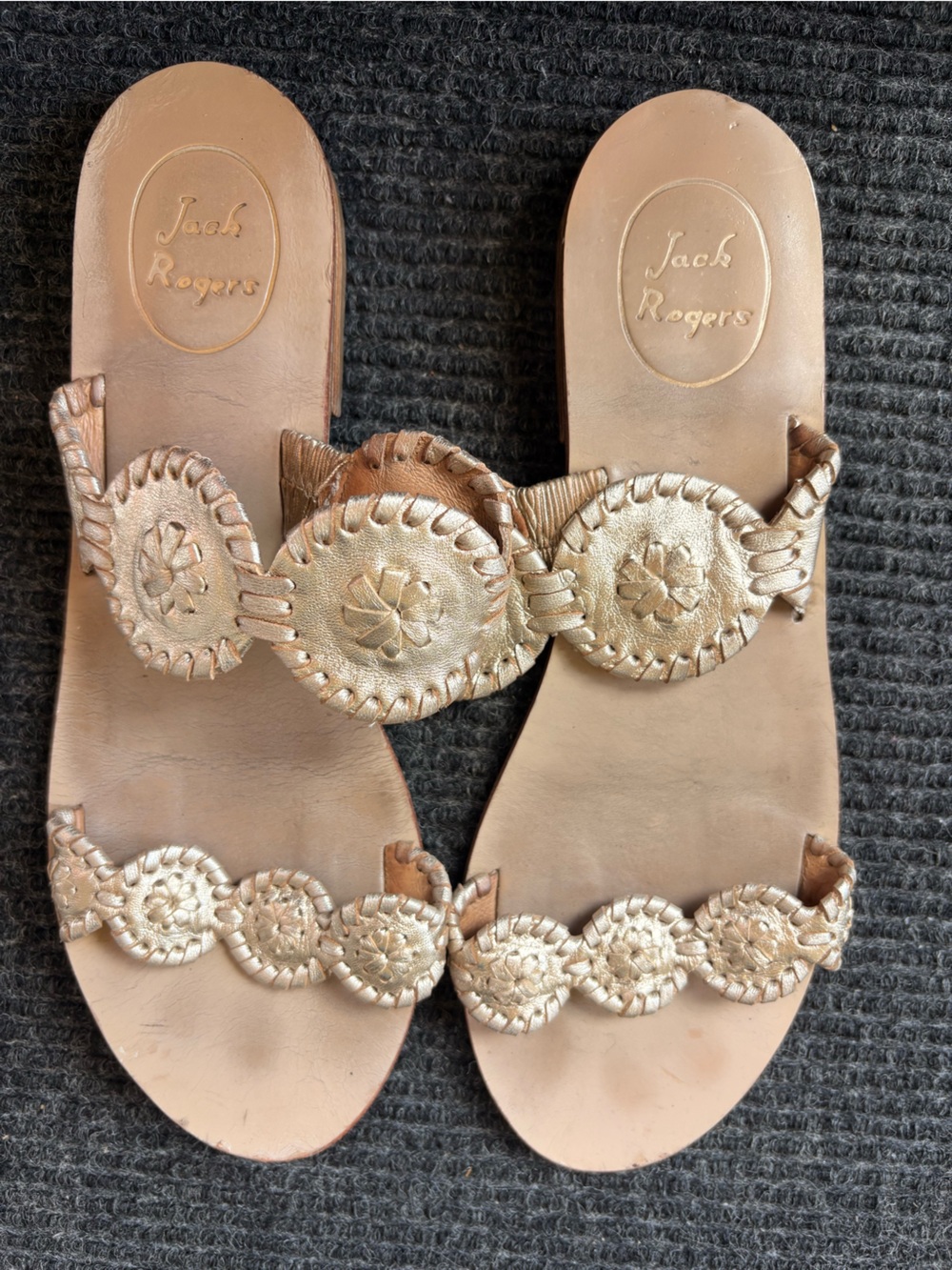 Jack Rogers Lauren II Metallic Gold Leather Slide Sandals  Women's Size 8.5